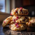 A stack of three Best Christmas Cranberry Orange Cookies, showcasing dried cranberries and orange zest.
