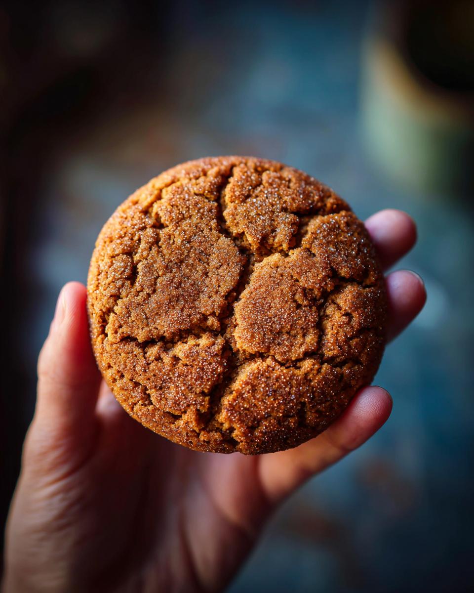 Close-up of a hand holding a Brown Butter Snickerdoodle Christmas Cookie, showing its textured surface.