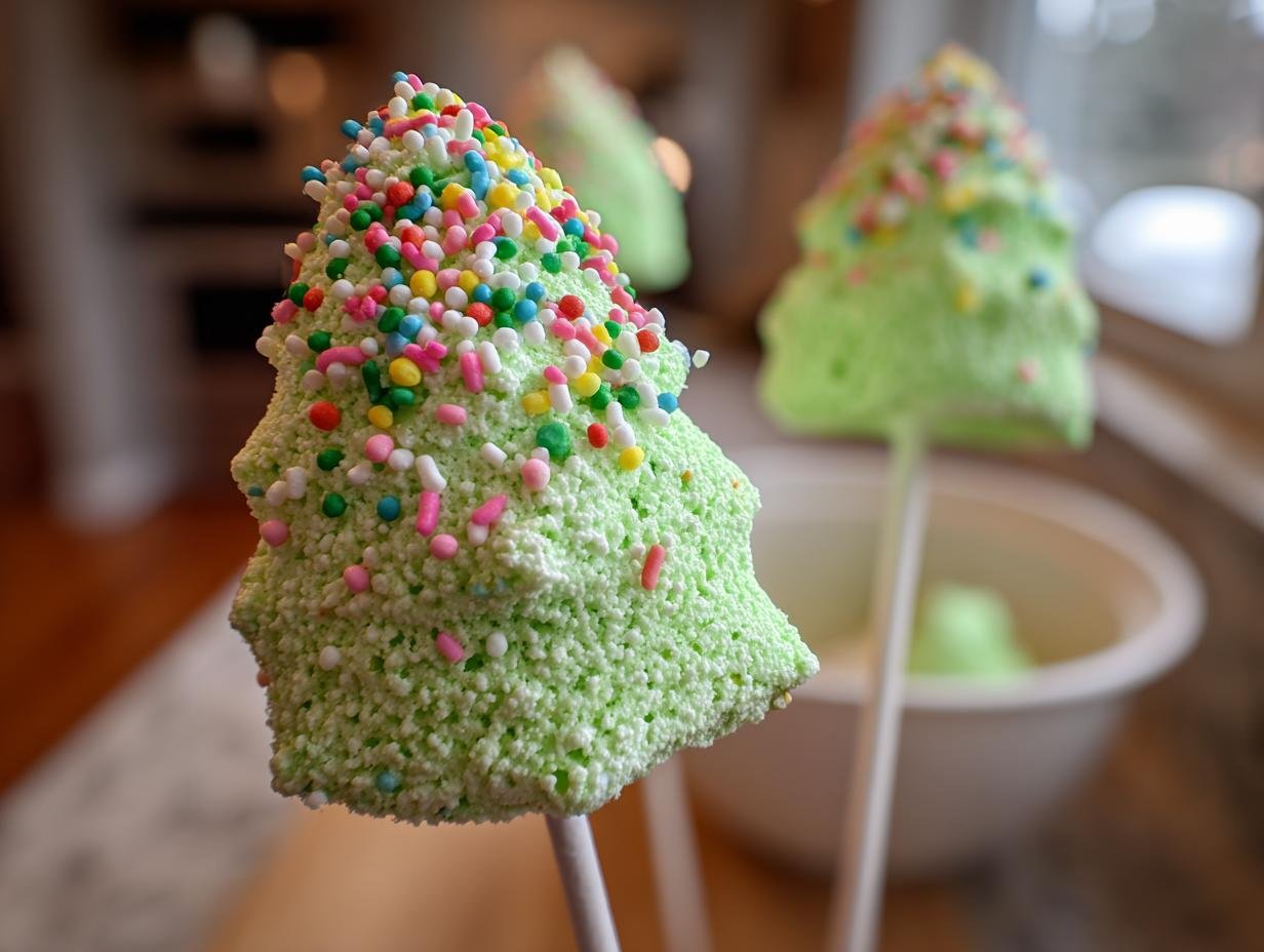 Dazzling Christmas Tree Meringue Pops: 30 Calories