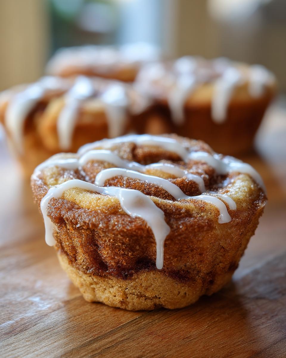 Close-up of a delicious Cinnamon Roll Sugar Cookie Cup with icing, perfect for a treat.
