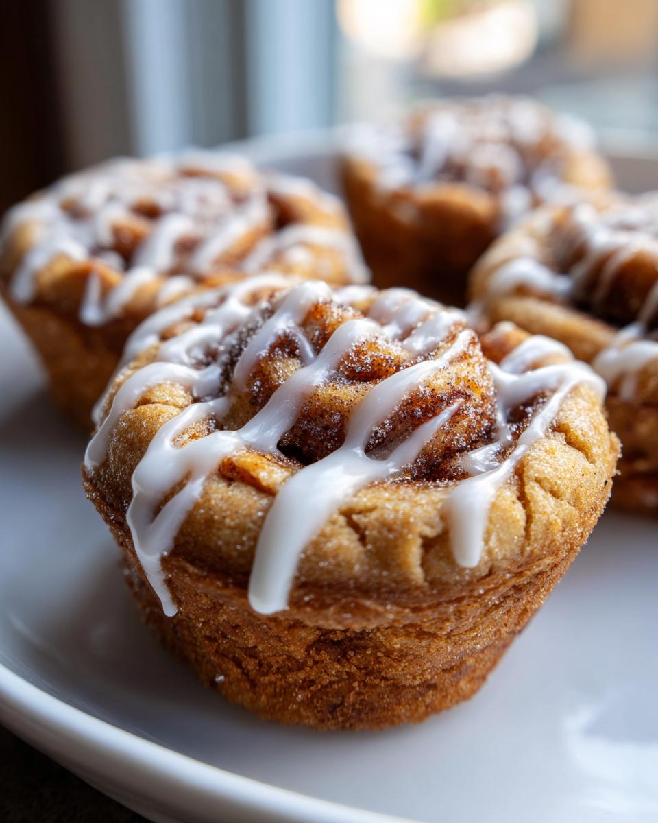 Close-up of delicious Cinnamon Roll Sugar Cookie Cups with icing, perfect for a treat.