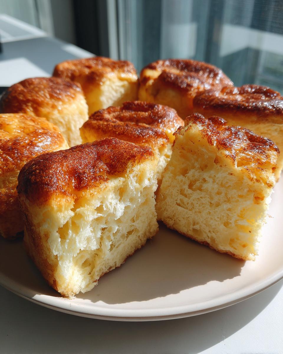 Close-up of freshly baked cloud bread cinnamon rolls, showing the fluffy texture. The image features the delicious cloud bread cinnamon rolls.