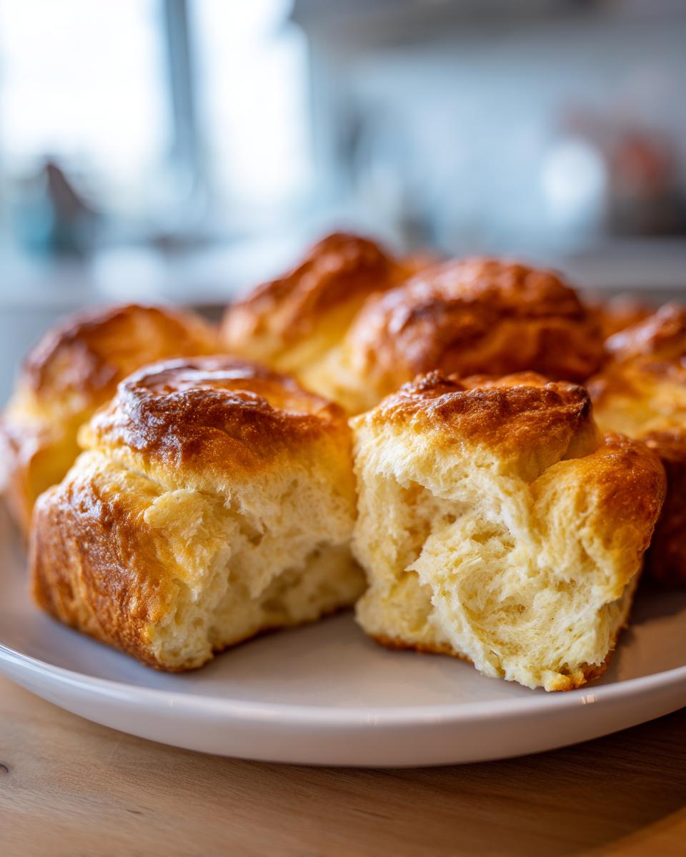 Close-up of fluffy Cloud Bread Cinnamon Rolls on a white plate, showing the soft interior.