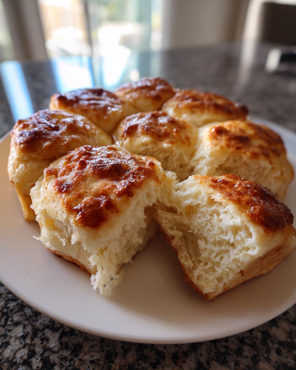Close-up of fluffy Cloud Bread Cinnamon Rolls on a white plate, showing the soft interior.