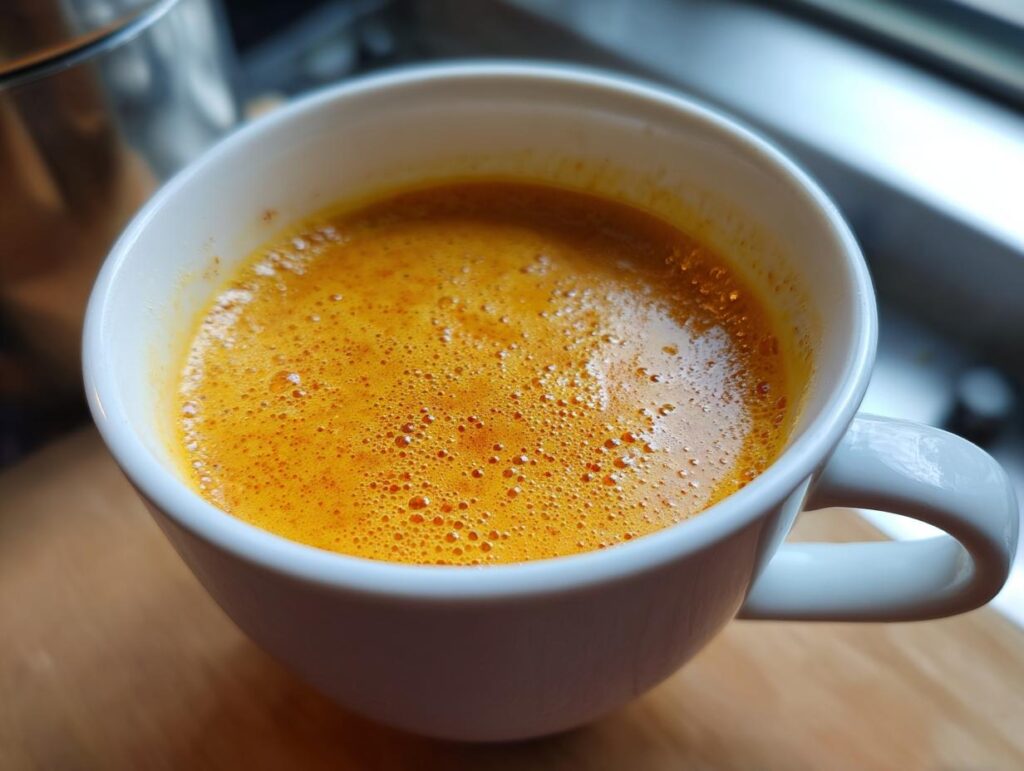 Close-up of a white mug filled with warm Cozy Pumpkin Soup, a comforting fall recipe.