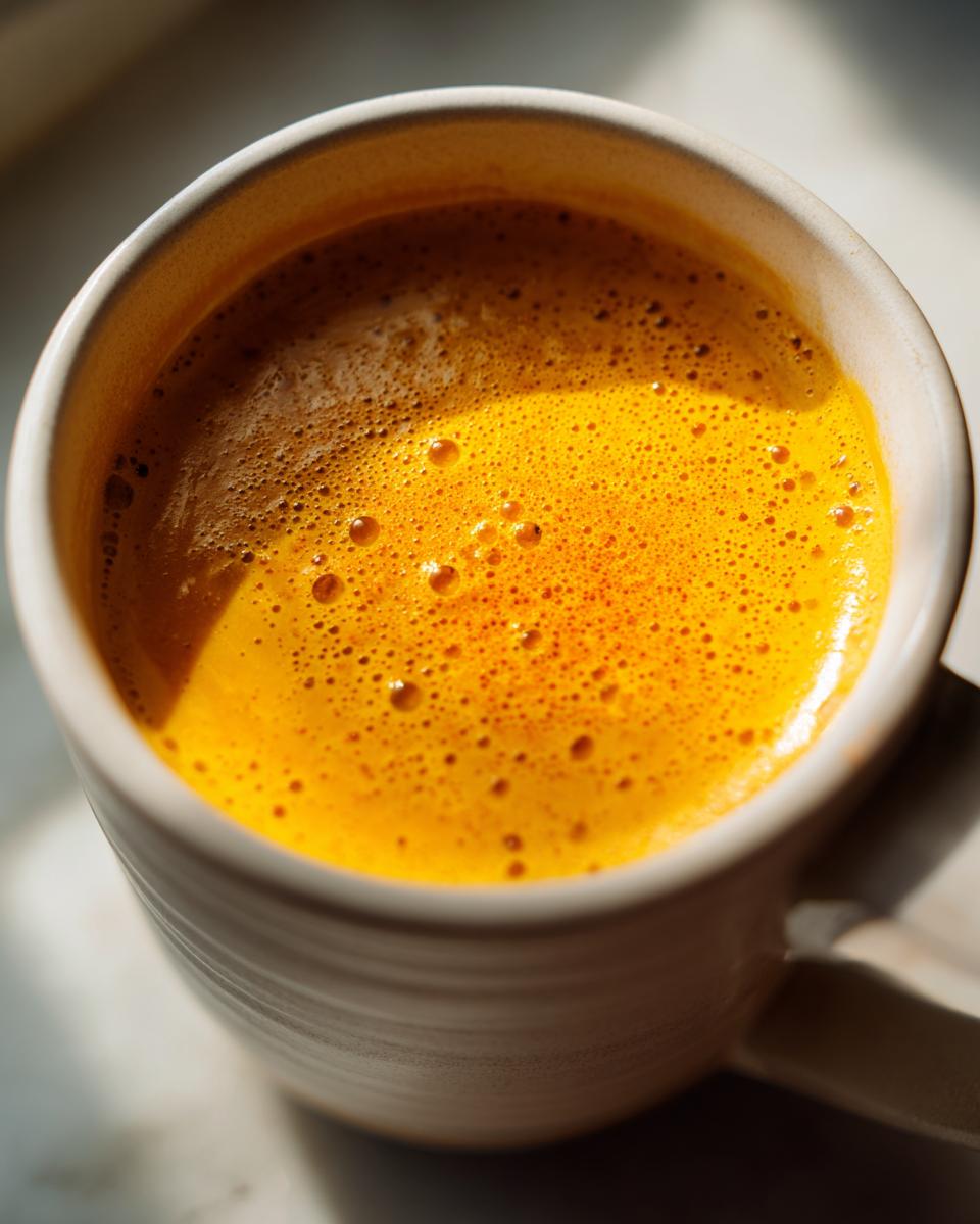 Close-up of a mug filled with creamy Cozy Pumpkin Soup, a comforting and warm beverage.