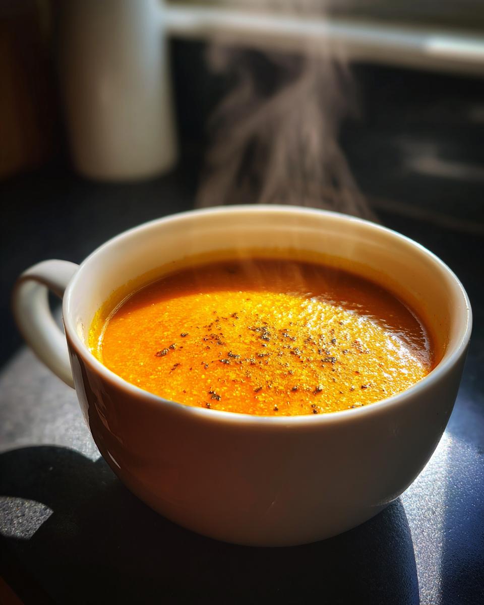 A warm, steaming bowl of Cozy Pumpkin Soup, perfect for a comforting meal.