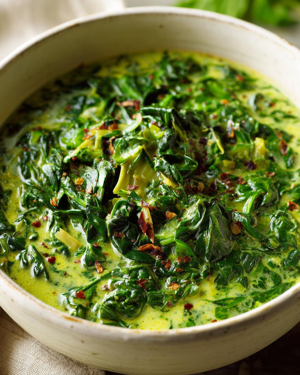 Close-up of a bowl filled with Creamy Spinach Artichoke Soup, a delicious and comforting soup.