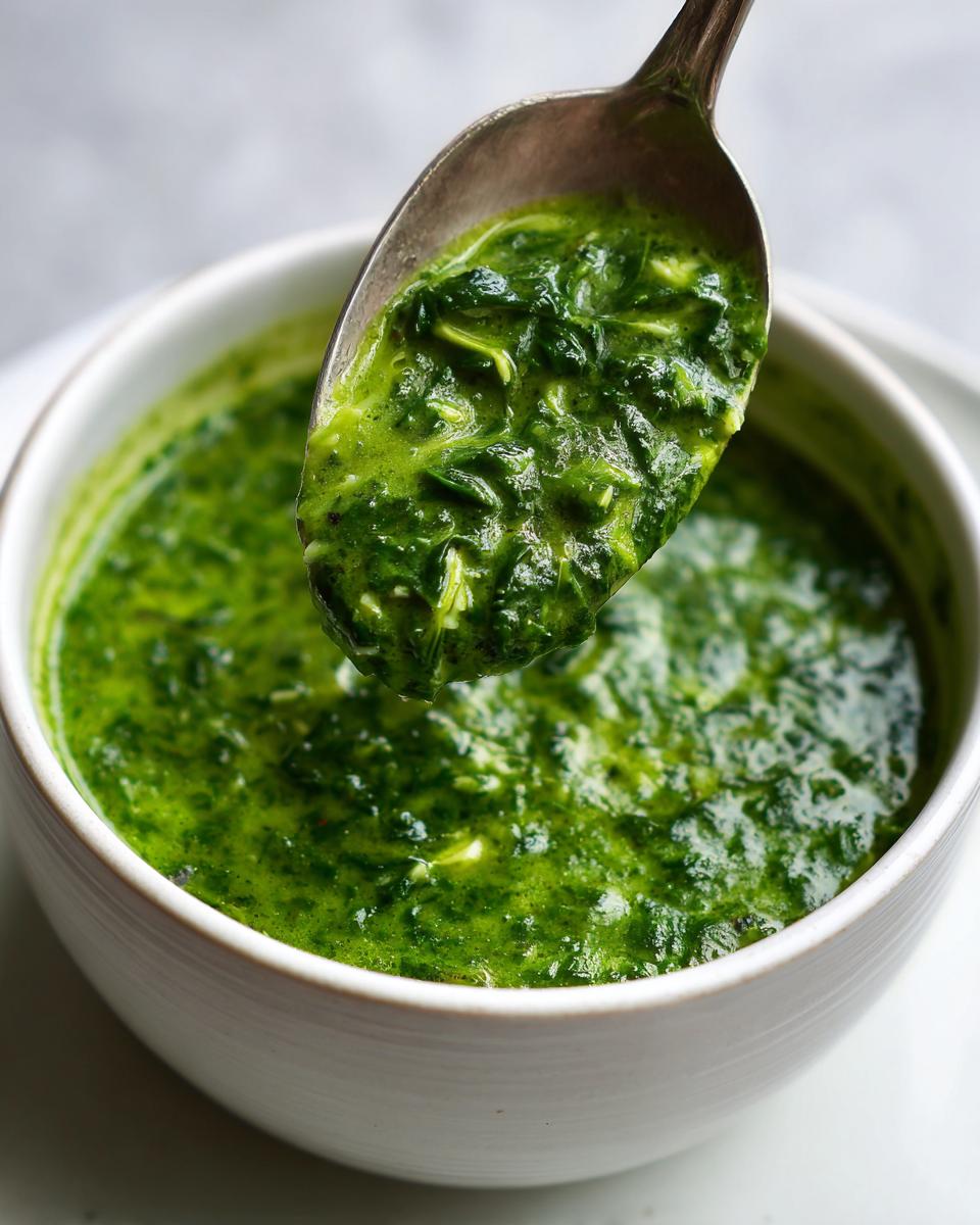 Close-up of Creamy Spinach Artichoke Soup in a white bowl, with a spoonful being lifted.
