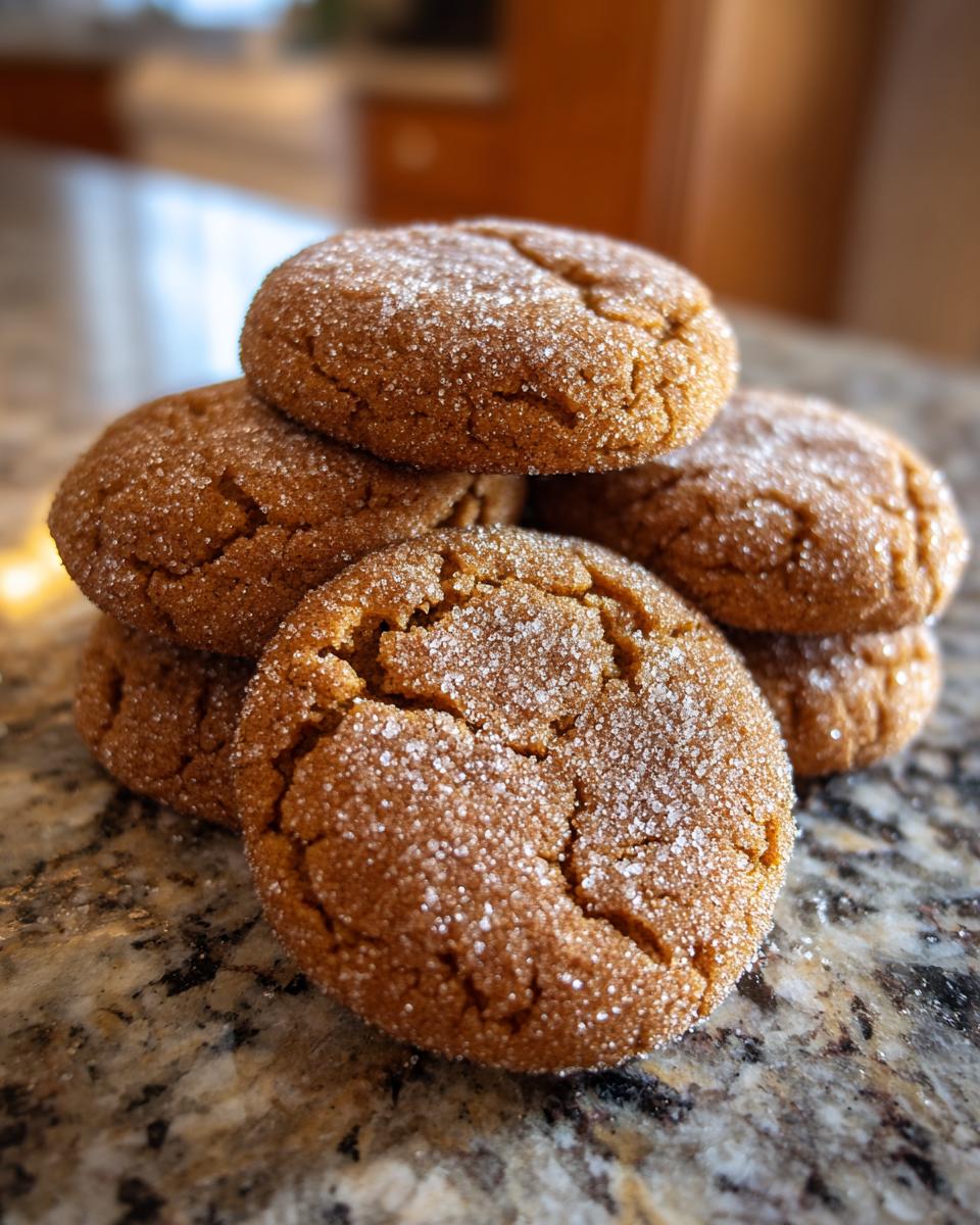 Close-up of a stack of delicious Gingerdoodle Cookies, coated in sugar crystals.