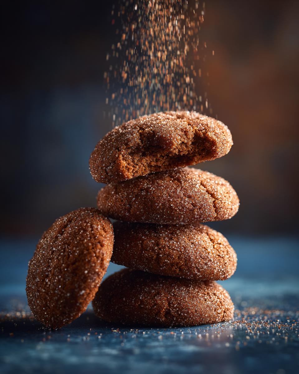 Stack of delicious Gingerdoodle Cookies with sugar coating, one cookie is bitten.