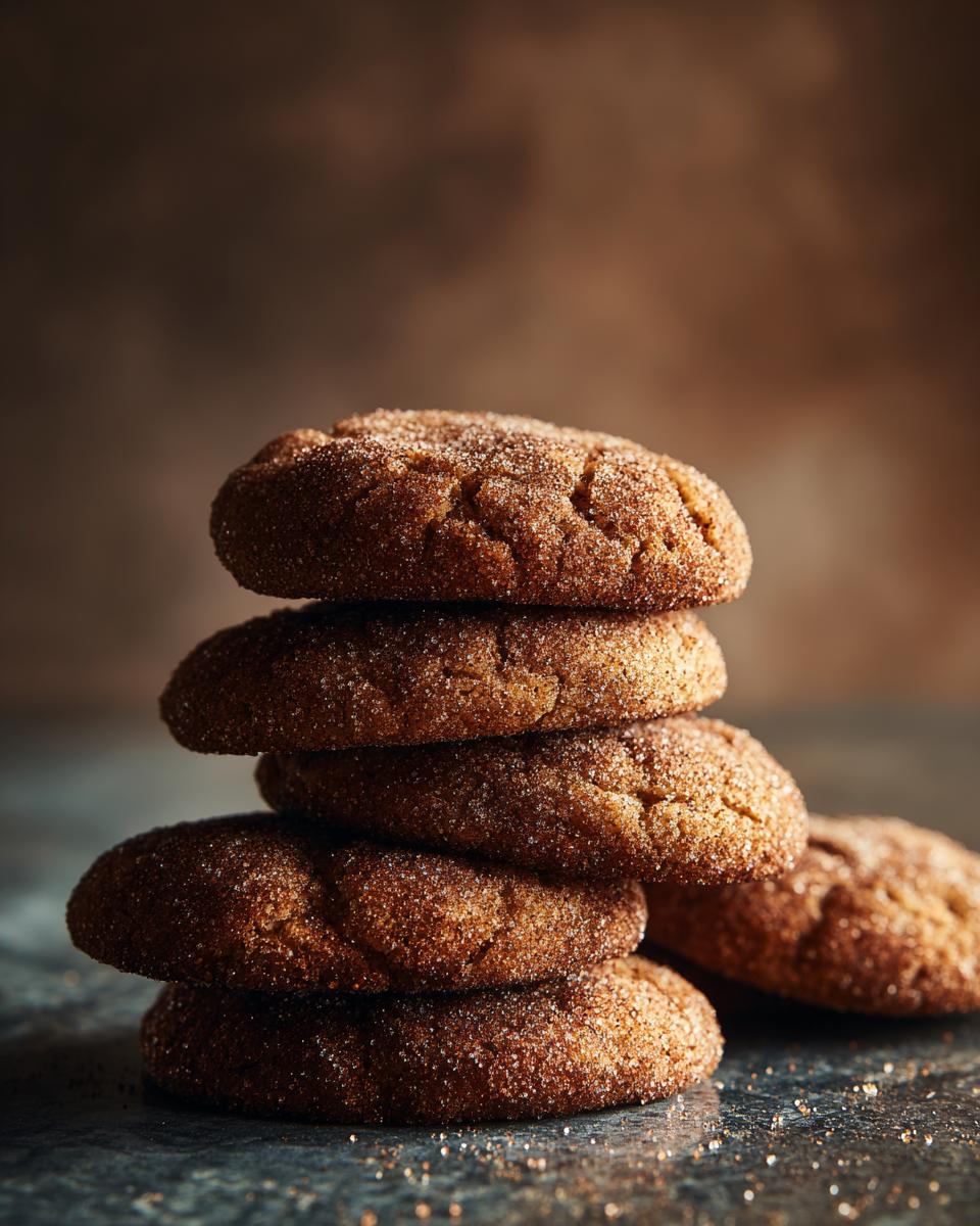 A stack of delicious Gingerdoodle Cookies, coated in sugar and spices, ready to eat.