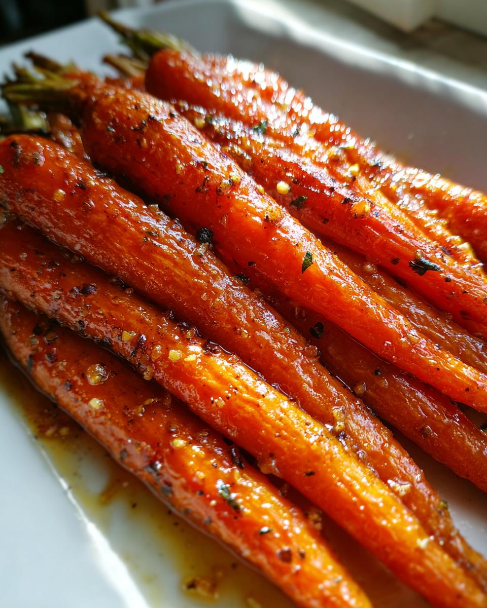 Close-up of perfectly cooked Glazed Carrots, glistening and ready to eat.