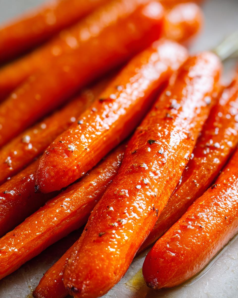 Close-up of delicious glazed carrots, cooked to perfection. The image showcases the glazed carrots.