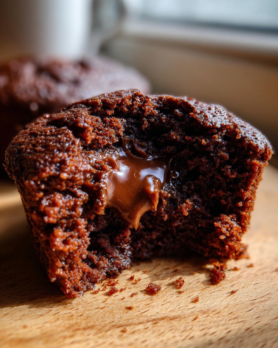 Close-up of a Greek Yogurt Chocolate Peanut Butter Mug Cake with molten chocolate center.