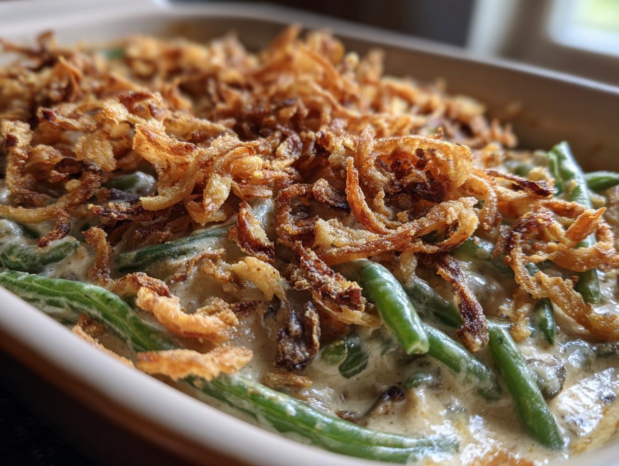 Amazing Green Bean Casserole with Crispy Onions