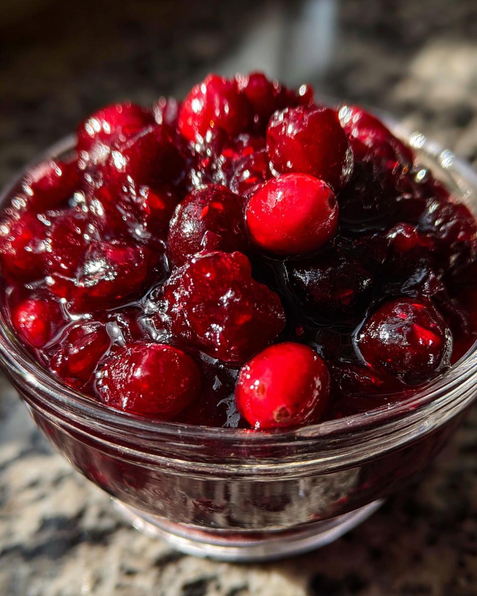Close-up of a bowl of delicious Homemade Cranberry Sauce, perfect for the holidays.