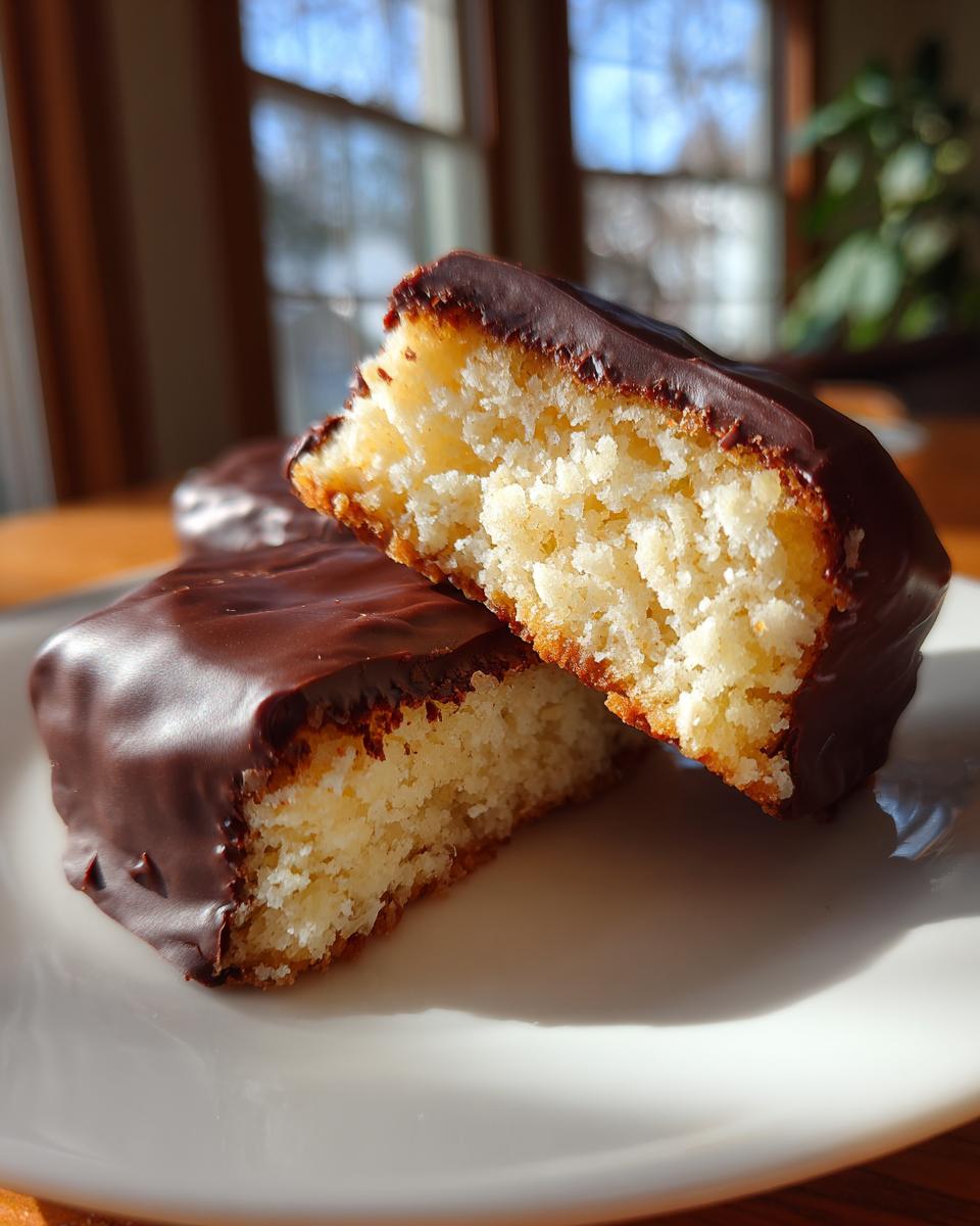 Close-up of a North Pole Chocolate-Dipped Shortbread Bar, showing the shortbread and chocolate.