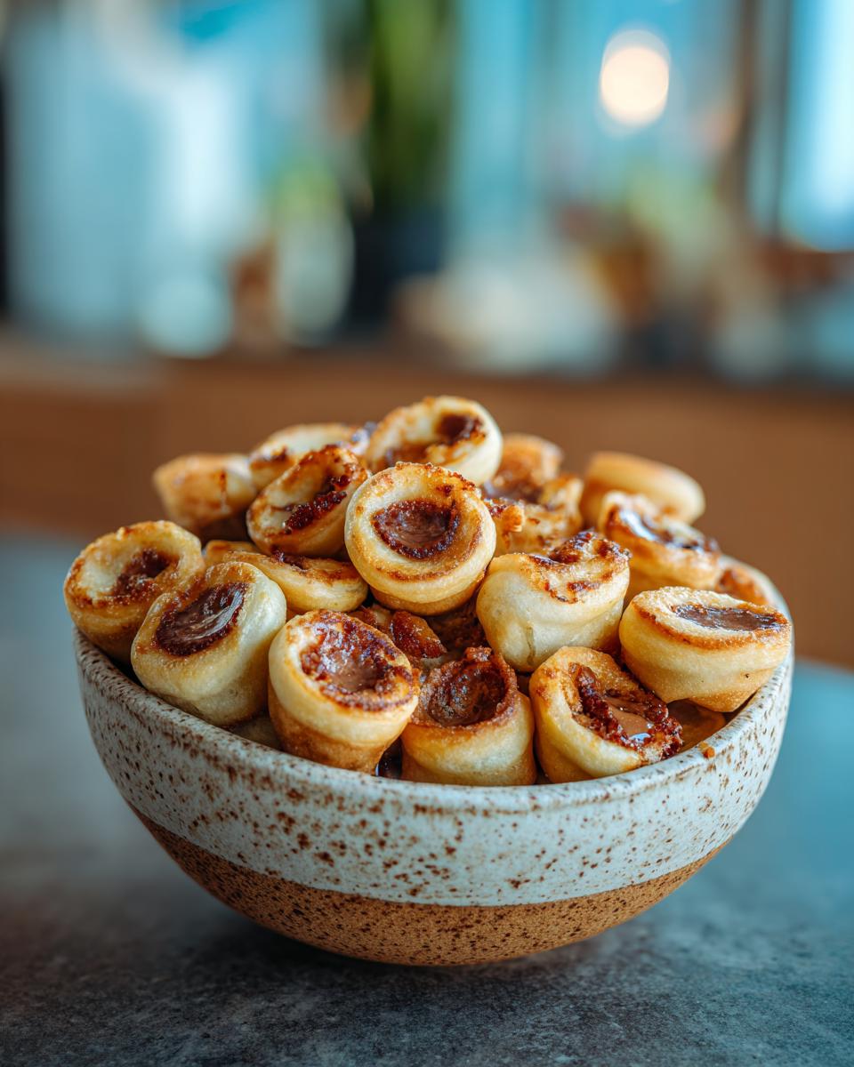 Close-up of a bowl filled with Nutella-Stuffed Pancake Cereal.