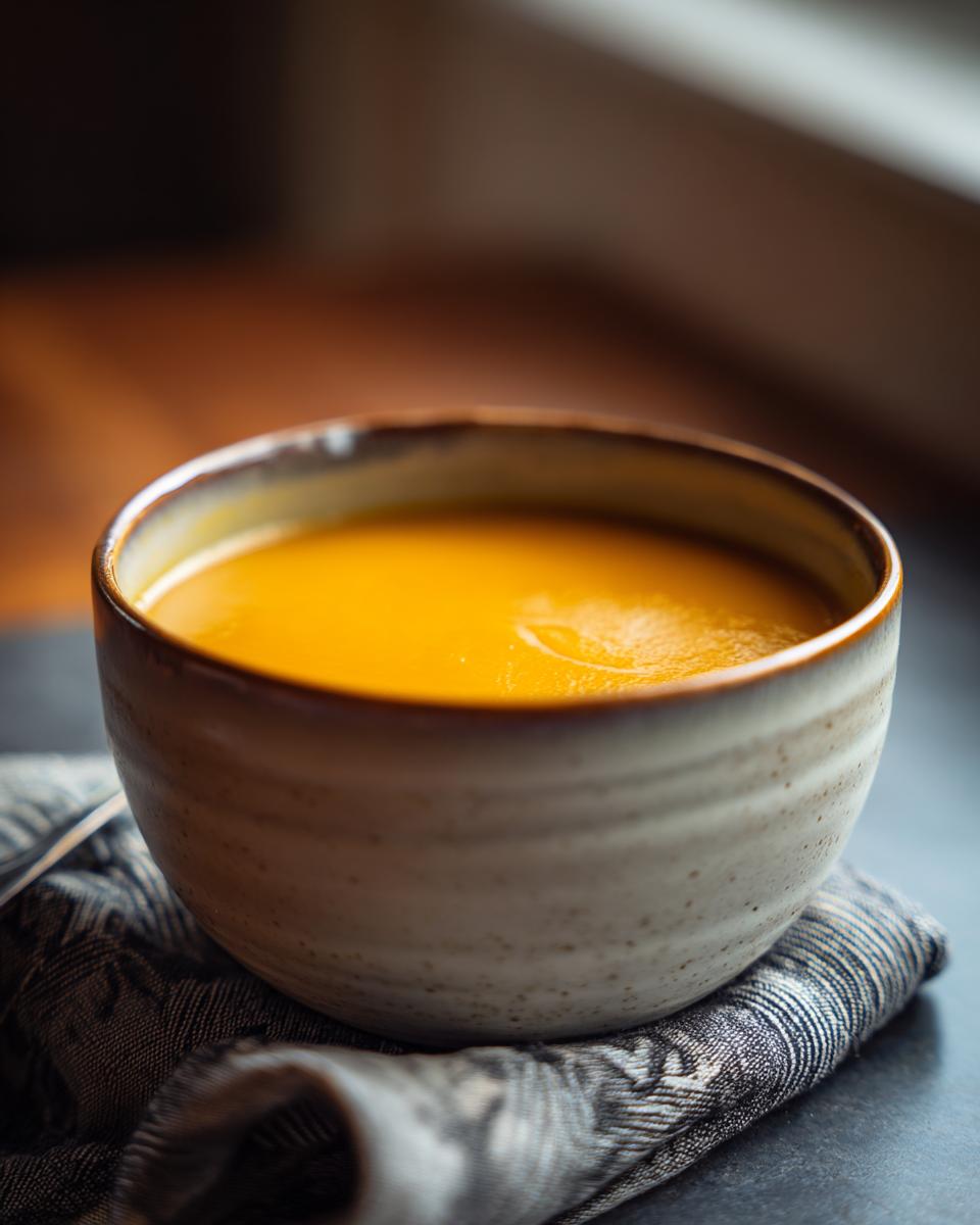 A bowl of creamy Roasted Butternut Squash Soup on a dark surface, ready to be enjoyed.