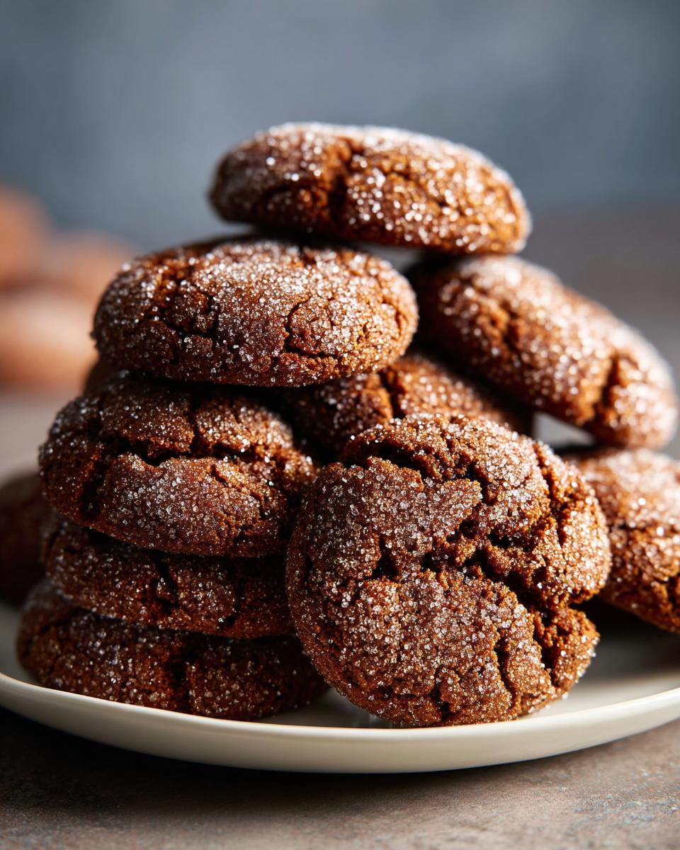 A close-up stack of Starbucks Copycat Ginger Molasses Cookies, coated in sparkling sugar.