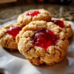 Close-up of freshly baked Maraschino Cherry Cookies Homemade, with a bright red cherry center.