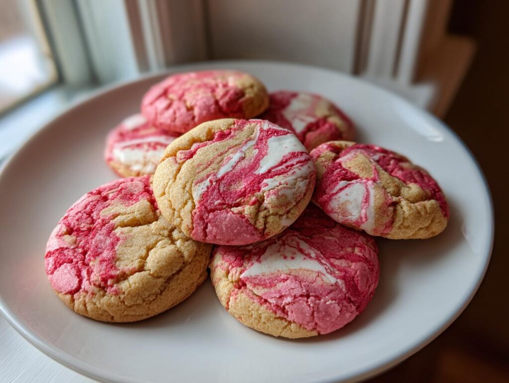 A plate of colorful Valentine's Day Swirl Cookies, perfect for a cute and delicious treat.